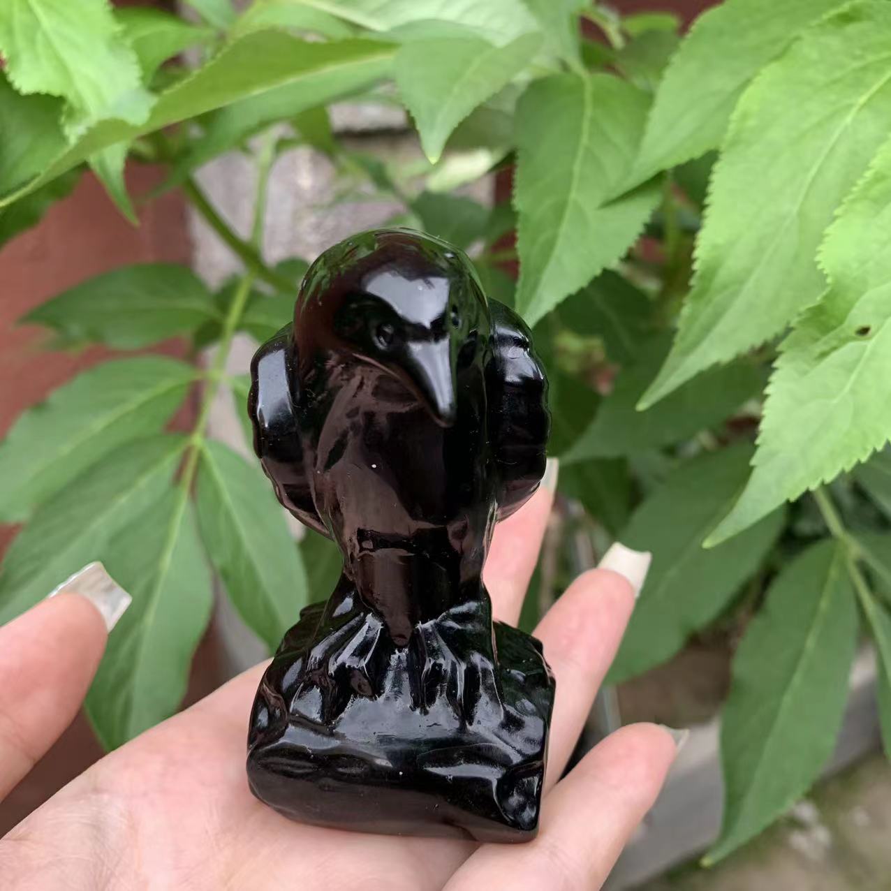 ShadowWing Sentinel – Natural Obsidian Crow Carving - The Healing Hearth