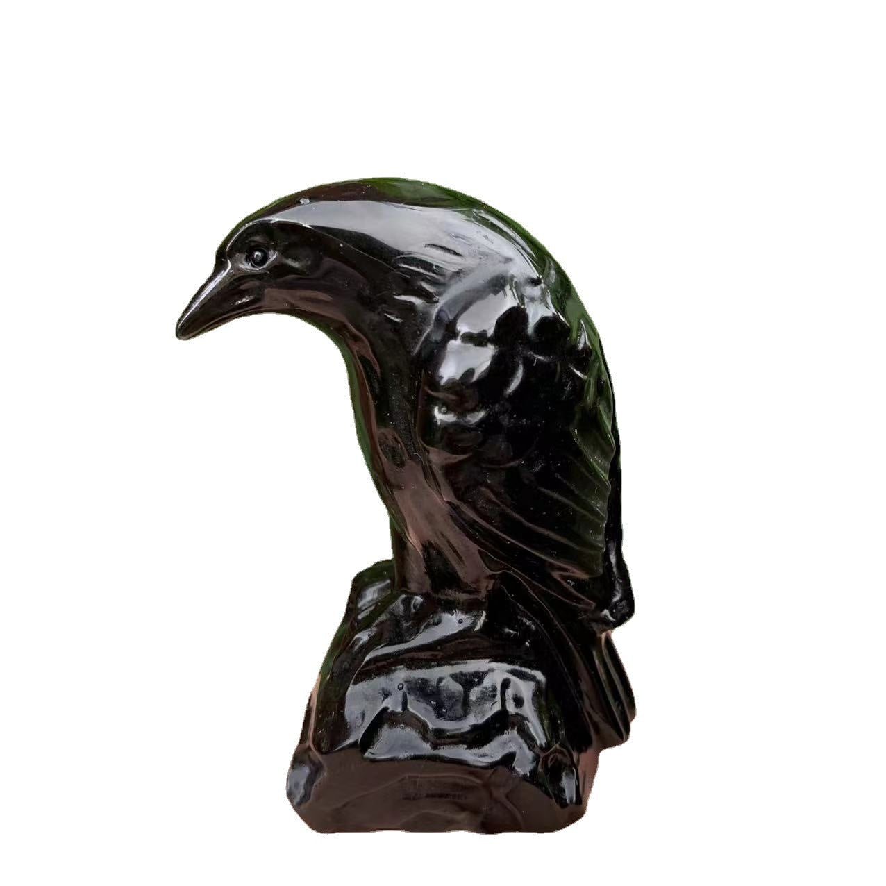 ShadowWing Sentinel – Natural Obsidian Crow Carving - The Healing Hearth