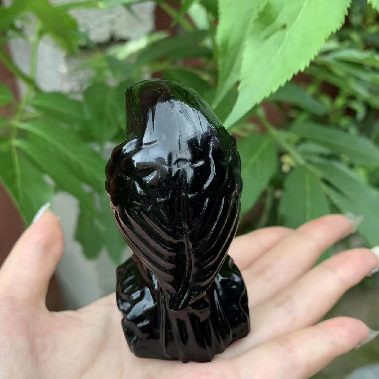 ShadowWing Sentinel – Natural Obsidian Crow Carving - The Healing Hearth
