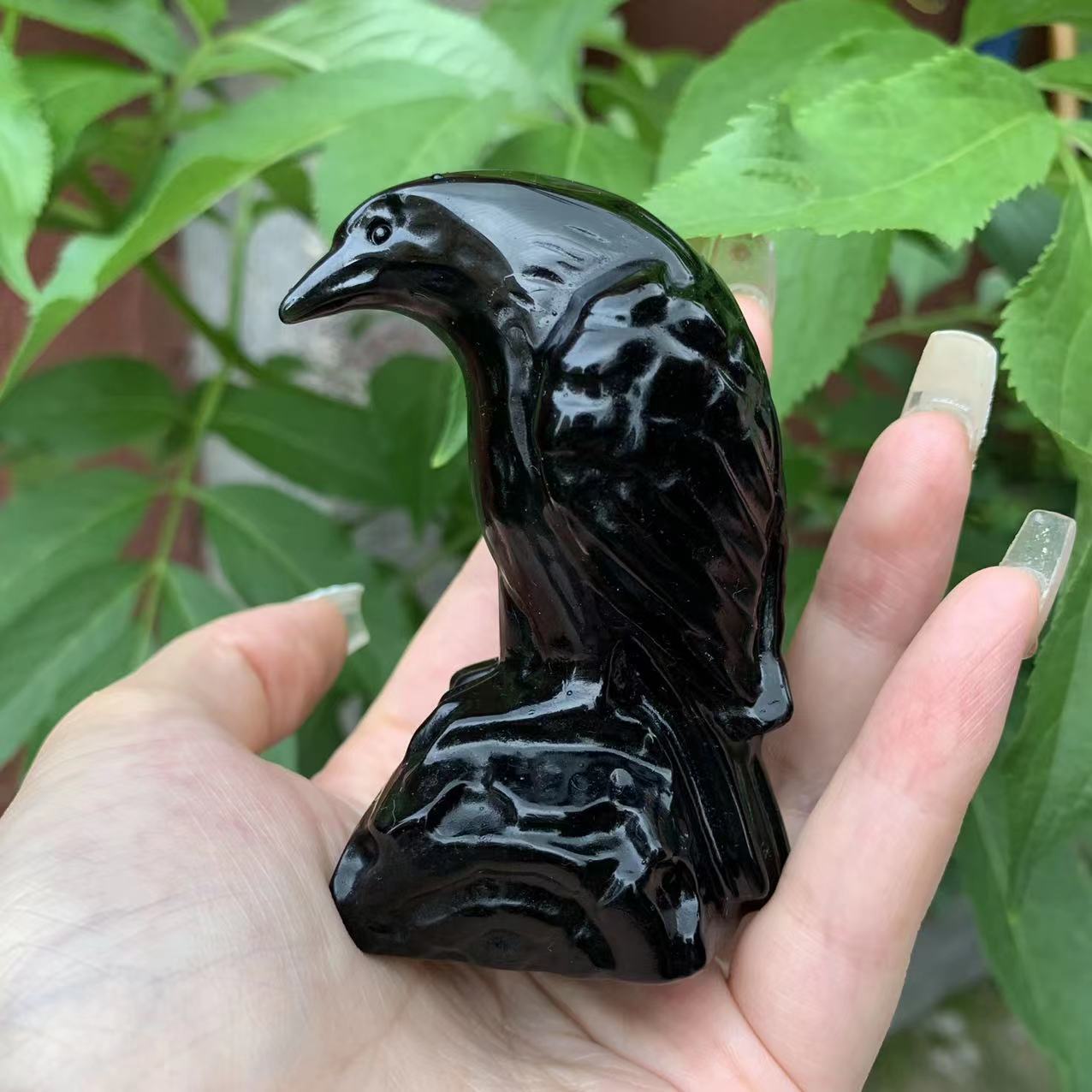 ShadowWing Sentinel – Natural Obsidian Crow Carving - The Healing Hearth