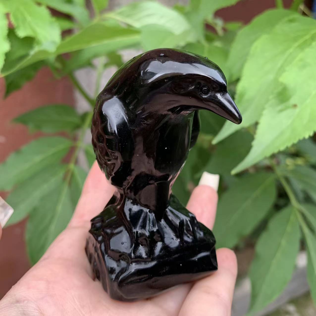 ShadowWing Sentinel – Natural Obsidian Crow Carving - The Healing Hearth