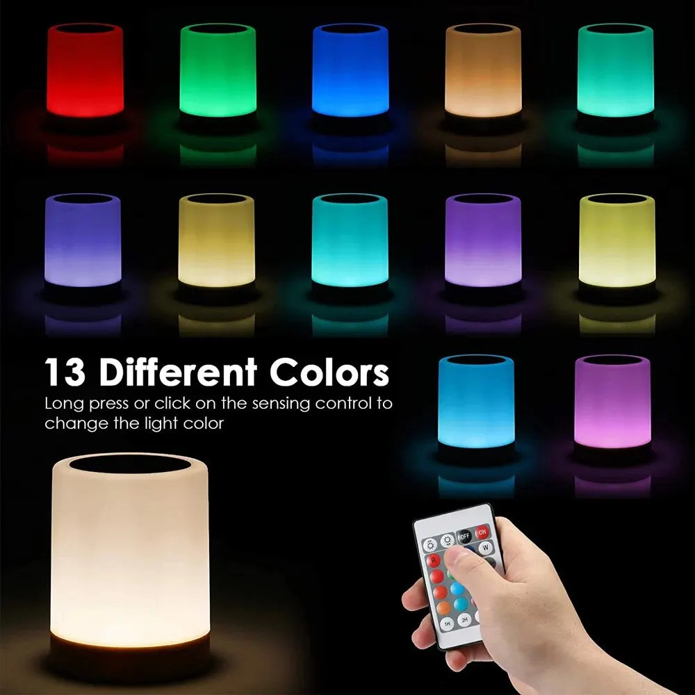 Touch Bedside Light, Bedroom Night Light, Dimmable Desk Light, Remote Control 13 Color Changing Light, Timed Shutdown, USB Charg - The Healing Hearth